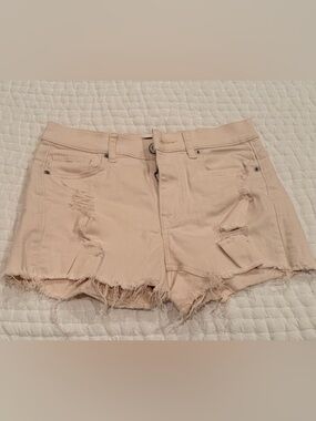 Express Distressed High Waisted Light Blush Denim Shorts